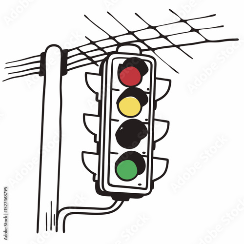 Hand drawn traffic light with yellow light