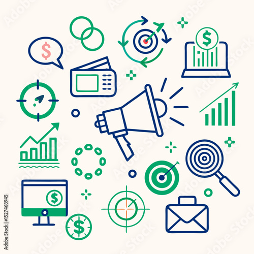 Marketing strategy and financial growth illustration