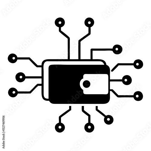 Digital wallet icon. Modern digital wallet with circuit board design. Secure digital wallet for online payments and transactions. This digital wallet image is perfect for fintech apps and websites.