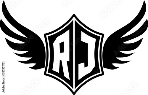 RJ logo emblem with winged and shield template