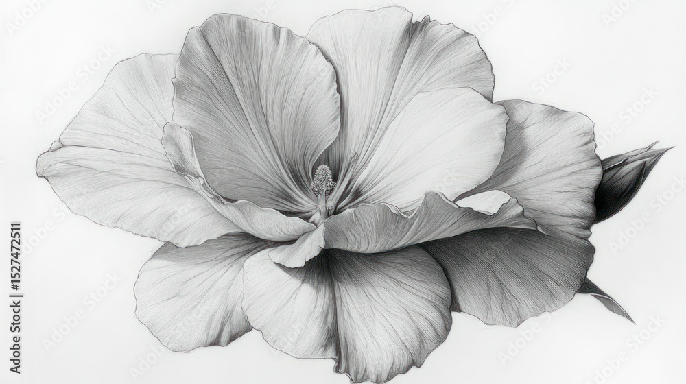 Fototapeta premium Detailed grayscale hibiscus flower drawing