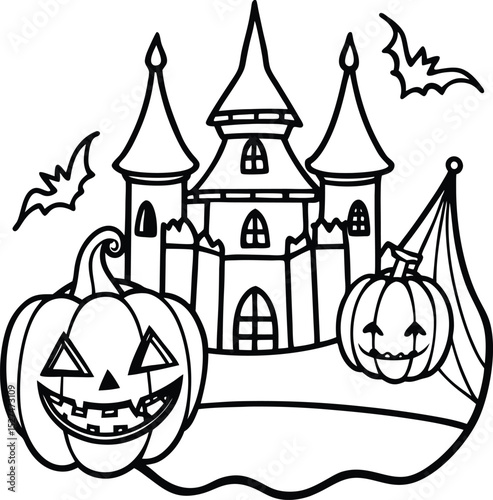 Black and White Halloween Vector with Eerie Decorations

