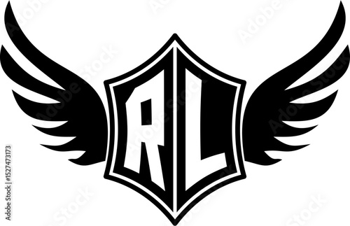 RL logo emblem with winged and shield template