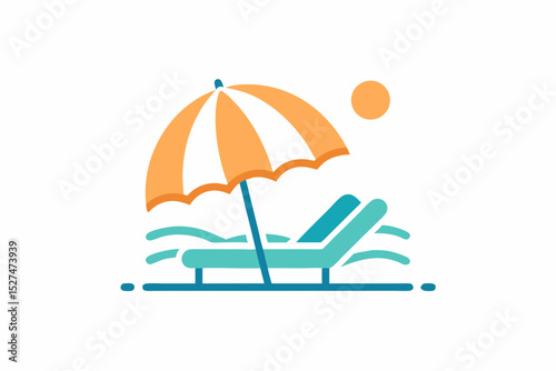 beach umbrella and sunbed icon with waves