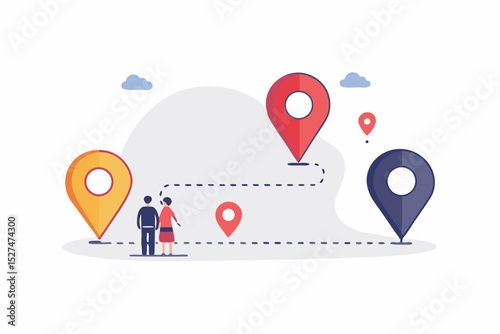 destination map heart pins icon