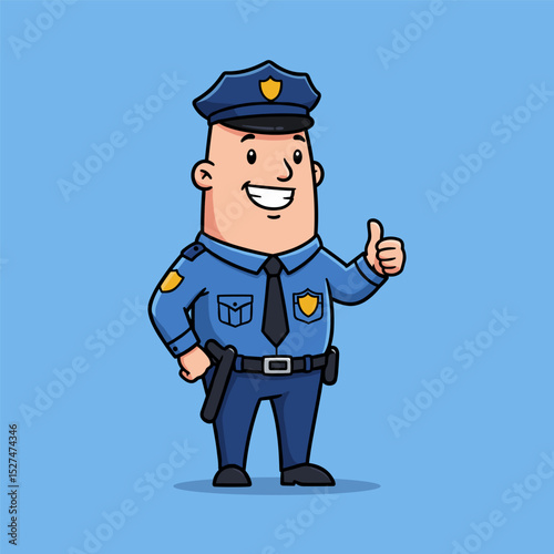 Cartoon illustration of police officer with smiling and thumbs up