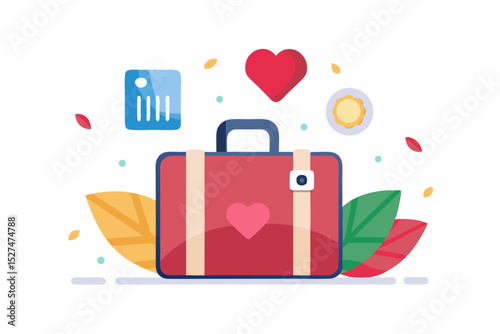 luxury honeymoon suitcase icon heart tag