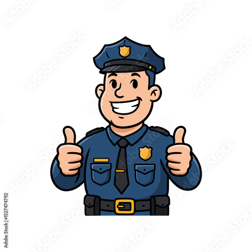 Police officer cartoon character with smiling and thumbs up