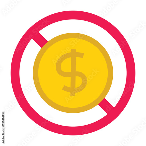 Forbidden sign with dollar coin icon, no coin money allowed sign, money coin prohibition symbol, do not pay sign, no dollar coin sign, isolated on white background