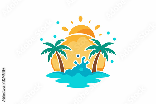 tropical island with palm trees and sun