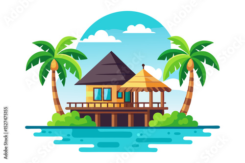 private island with thatched villa