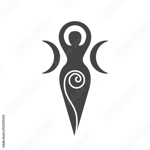 Triple Moon Goddess Symbol with Spiral and Crescent Moons