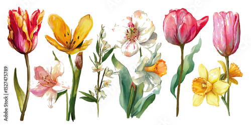 Four Carnations in Different Colors. Vibrant freesia blooms showcase their beauty with fragrant flowers against a clean white background,