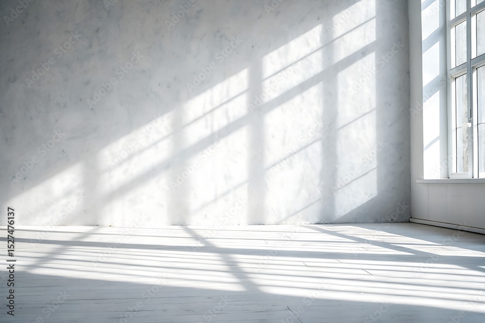 Obraz premium Empty White Room with Large Windows and Sunlight Shadows 