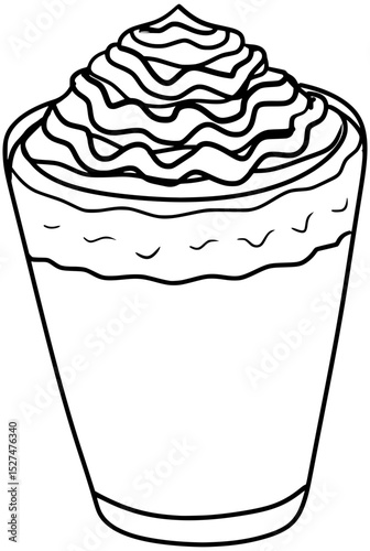 Caramel Frappe Vector Coffee Outline Line Art Drawing