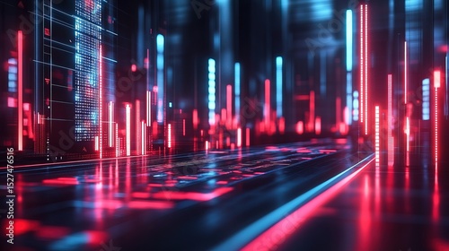 A neon-lit financial summit where traders monitor glowing AI-driven investments 