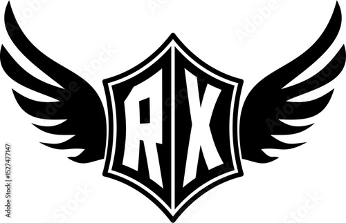 RX logo emblem with winged and shield template