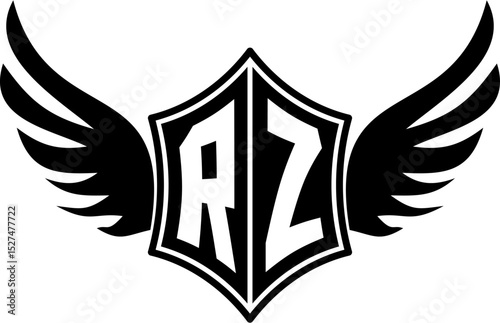 RZ logo emblem with winged and shield template