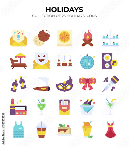 Holidays. A vibrant collection of 25 festive icons
