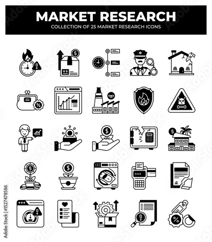 Collection of 25 Market Research Icons:  Visualizing Business Growth and Strategy