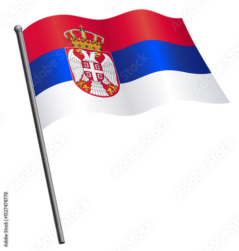 accurate correct serbian flag of serbia flying waving flowing on flagpole vector isolated on transparent background