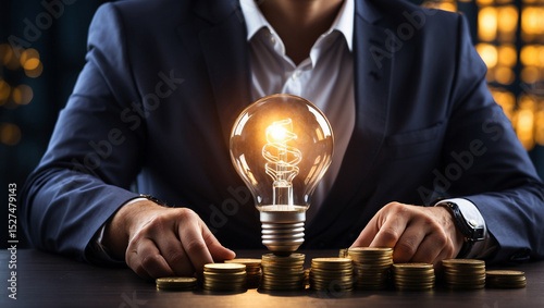 Wallpaper Mural Dynamic Businessman Holding an Illuminated Light Bulb to Represent Bright Ideas and Future Growth Torontodigital.ca