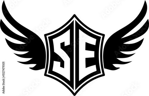 SE logo emblem with winged and shield template