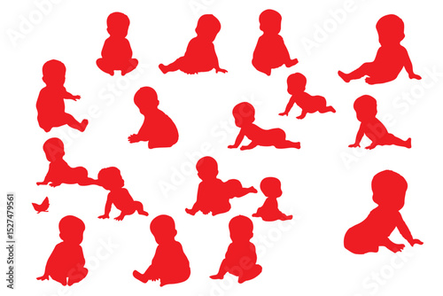 Diverse Baby Silhouette Set Showing Crawling Sitting And Standing On White Background Ideal For Design Projects