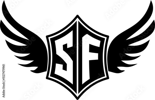 SF logo emblem with winged and shield template