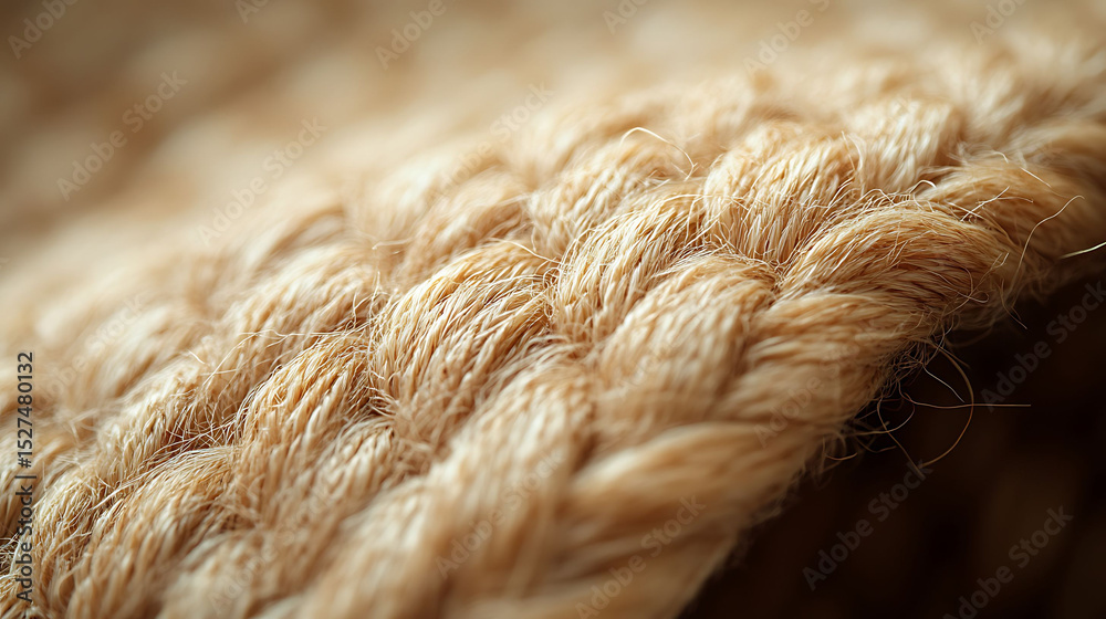 Fototapeta premium Close-up of organic hemp fiber texture, eco-friendly sustainable natural material background