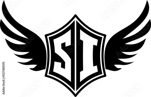 SI logo emblem with winged and shield template