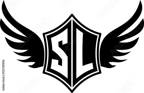 SL logo emblem with winged and shield template
