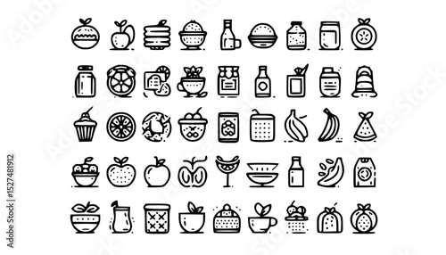 Extensive Food & Drink Line Icons Set
Kitchen & Groceries Outline Vector Icon Pack
Meal Preparation & Dining Pictograms Collection
Healthy Eating & Beverage UI/UX Icons
Culinary Ingredients & Utensils