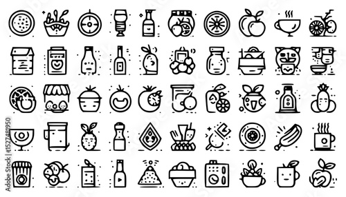 Extensive Food & Drink Line Icons Set
Kitchen & Groceries Outline Vector Icon Pack
Meal Preparation & Dining Pictograms Collection
Healthy Eating & Beverage UI/UX Icons
Culinary Ingredients & Utensils