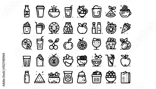 Extensive Food & Drink Line Icons Set
Kitchen & Groceries Outline Vector Icon Pack
Meal Preparation & Dining Pictograms Collection
Healthy Eating & Beverage UI/UX Icons
Culinary Ingredients & Utensils