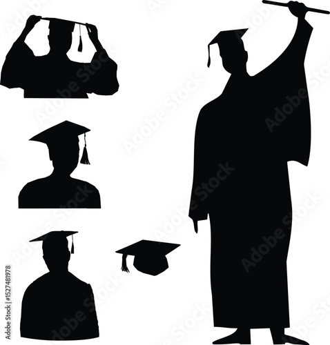 Graduation male silhouette set. Good use for symbol, logo, web icon, sign, or any design you want.
