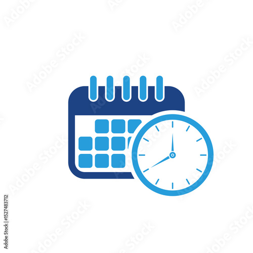 Calendar and clock time icon isolated on white background