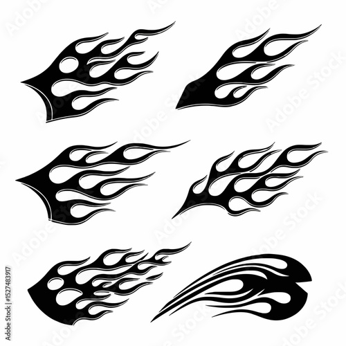 Set of Black Flame Graphics with Dynamic and Bold Designs