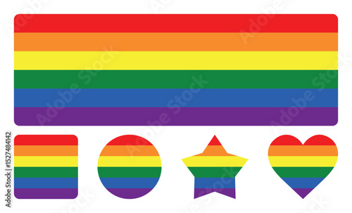 6-Color Pride Flag. Pride Month June. Banner Flag for LGBT, LGBTQ, LGBTQIA+ Pride. Vector flag in the shape of rectangle, square, star, heart isolated on background Love, freedom, support, rights