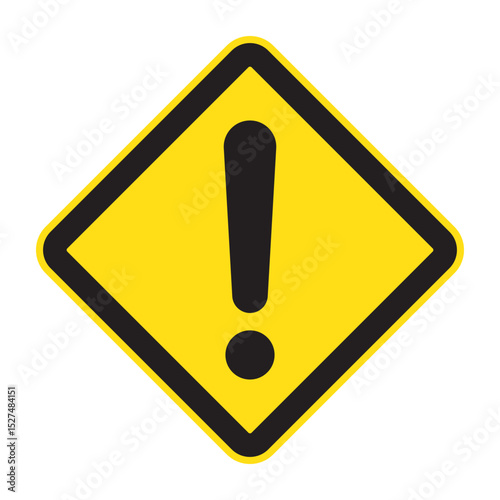 Yellow diamond warning sign with black exclamation mark. Generic caution symbol used in traffic, safety alerts, or hazard zones.