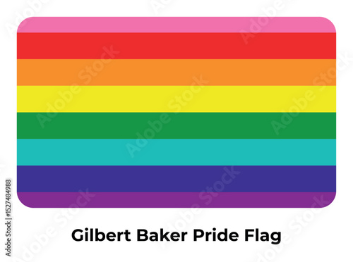 Gilbert Baker Pride Flag. Lesbian, gay, bisexual, and transgender flag. Rainbow pride flag of LGBT organization. Vector illustration Card or banner Flag for LGBT, LGBTQ or LGBTQIA+ Pride. Love freedom