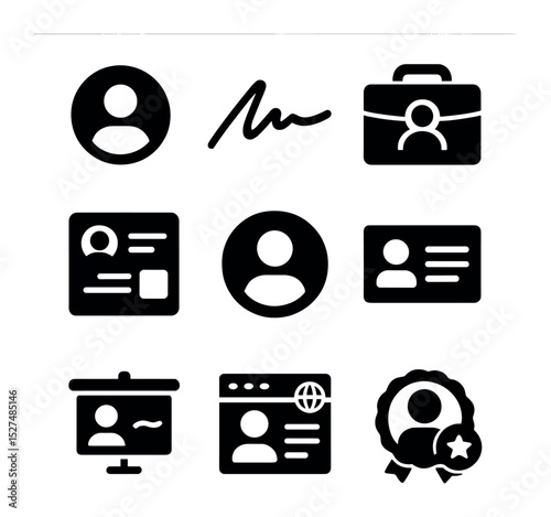 Personal Branding Icons. Solid, filled icons set of personal branding for entrepreneurs: profile picture,