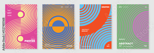 Abstract line wave gradient poster background vector set. Minimalist cover template with vibrant perspective line wave in motion. Ideal design for social media, cover, banner, flyer, music, ads.