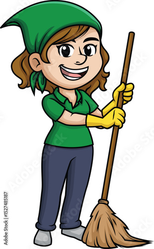 Woman Sweeping The Floor With Broom Vector Image