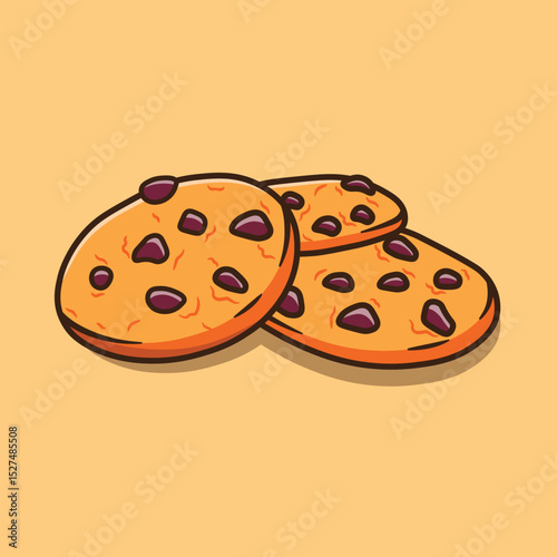Vector illustration of cookie sticker with stacked cocho chips simple design on brown background