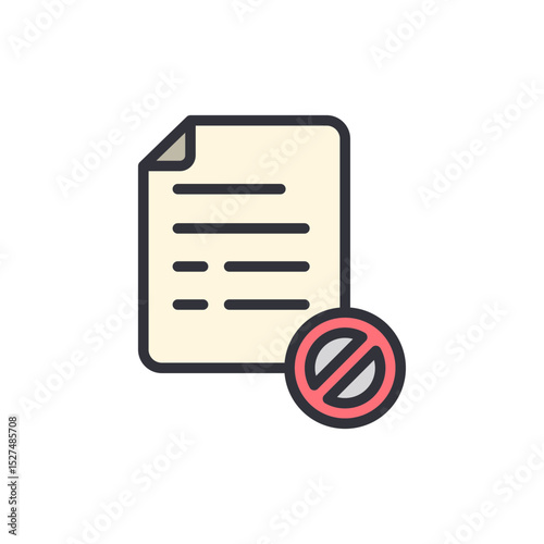 Document Access Denied Icon With Red Prohibition Sign Isolated On Transparent