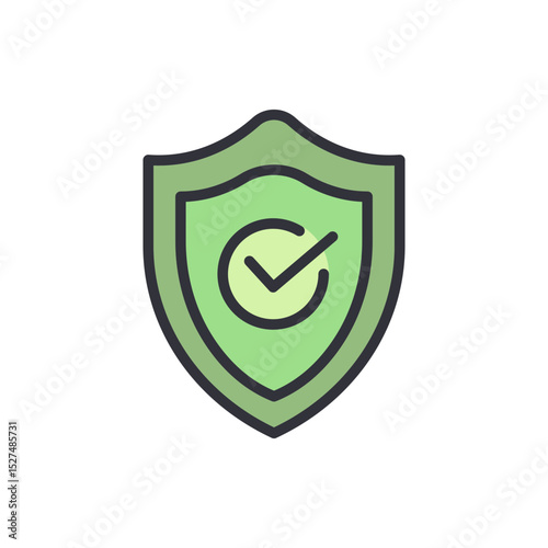 Green Shield With Check Mark For Security And Protection Symbol