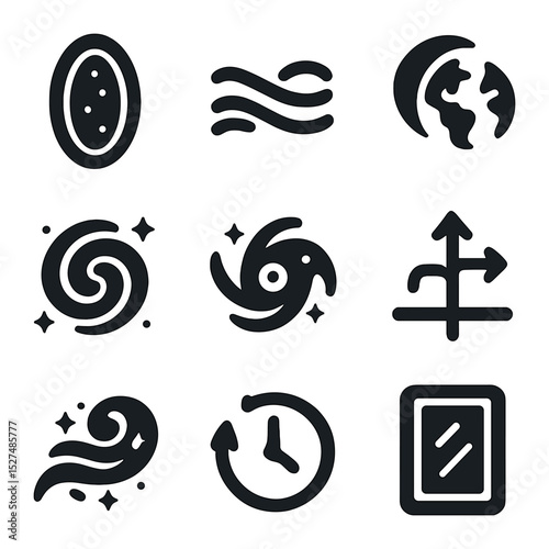 Multiverse Icon Collection. Solid, filled icons set of infinite possibilities in the multiverse: multiverse