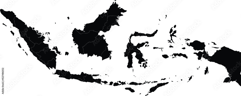 Obraz premium black silhouette map of indonesia with islands and regional borders isolated on white background for design use