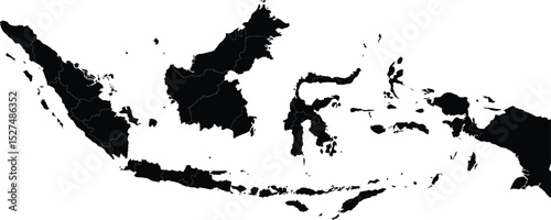 black silhouette map of indonesia with islands and regional borders isolated on white background for design use
